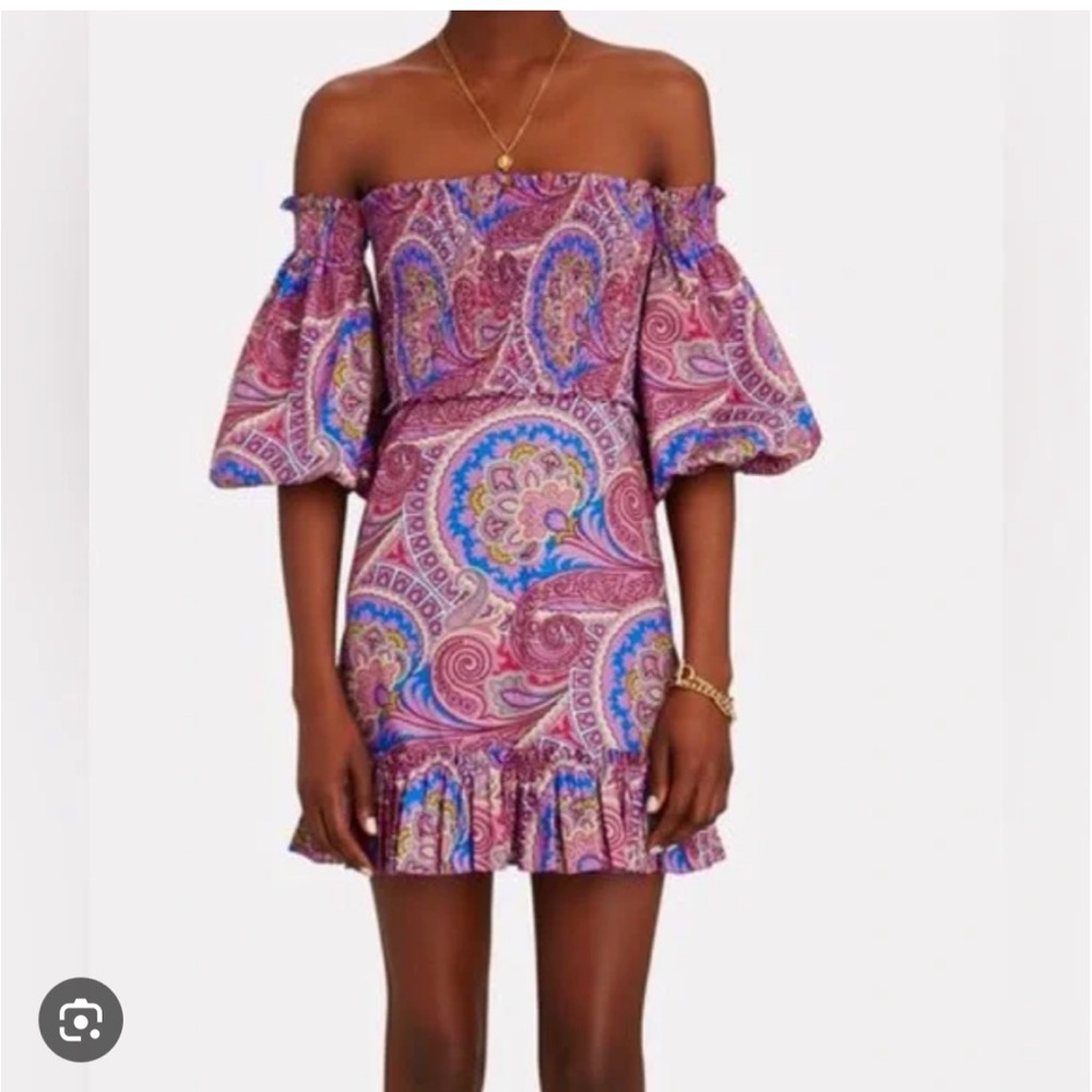 Alexis Off-Shoulder Alona Paisley Dress in Pink and Purple